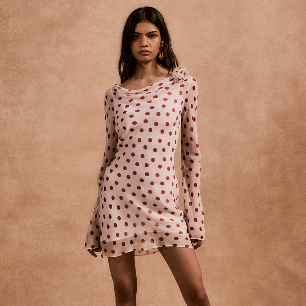 ZARA Chic Sexy Cowl Neck Backless Polka Dot Chiffon Mini Dress for Women
